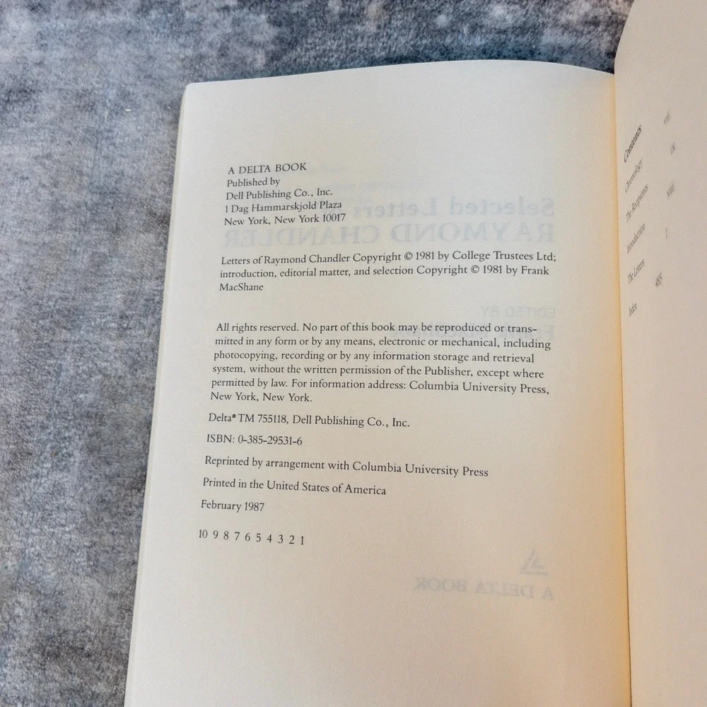 Selected Letters of Raymond Chandler Ed Frank MacShane Vintage Delta Paperback